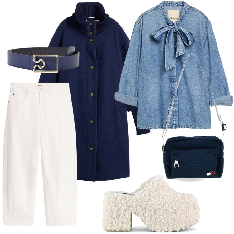 Outfit donna - Camicia in jeans. Stile Bon Ton per Tutti i giorni. Abbinamento con cinture, sabot, cappotti, pantaloni, borse a tracolla, camicie.