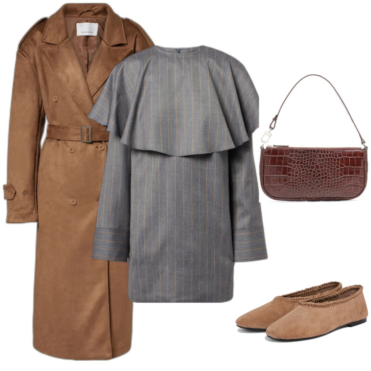 Outfit femme - Robe col fantaisiste. Style Bon Ton pour Soirée dehors. Assortir avec sacs en bandoulière, ballerines, imperméable, robes.