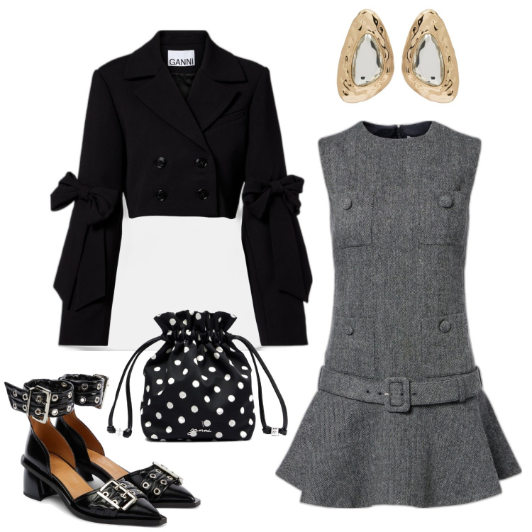 Outfit femme - Robe laine mélangée. Style Vintage rétro pour Soirée dehors. Assortir avec blazers, boucles d'oreilles, pochette, chaussures à talon, robes.