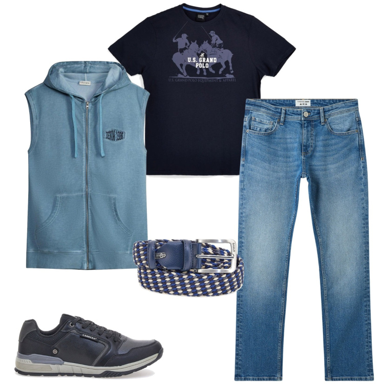 Outfit uomo - Total look #2488655. Stile Casual per Tutti i giorni. Abbinamento con jeans, cinture, sneakers, t-shirt, gilet.
