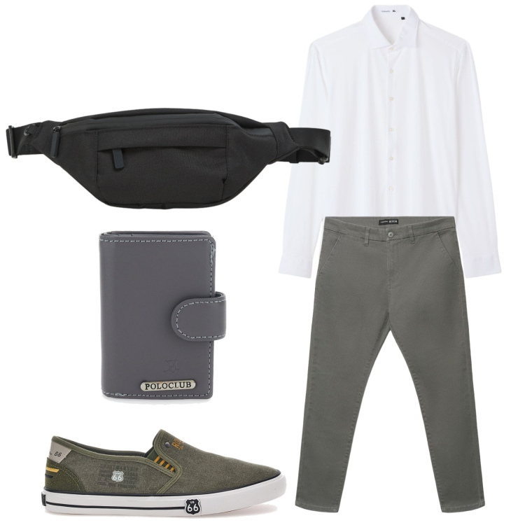 Outfit uomo - Total look #2488684. Stile Casual per Tutti i giorni. Abbinamento con borse sportive, pantaloni chino, camicie, portafogli, sneakers.