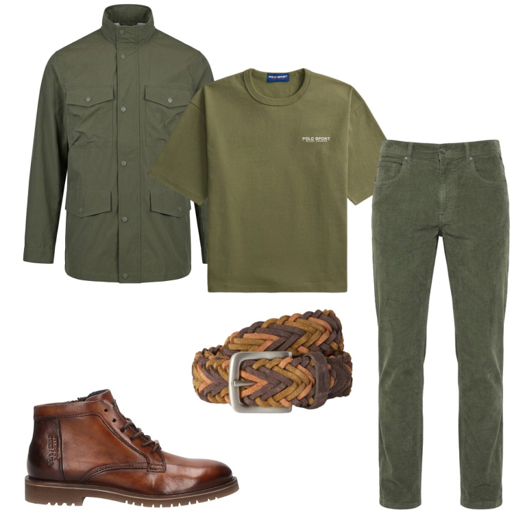 Outfit uomo - Total look #2488687. Stile Casual per Tutti i giorni. Abbinamento con cinture, pantaloni, t-shirt, giacche, stivali e stivaletti.