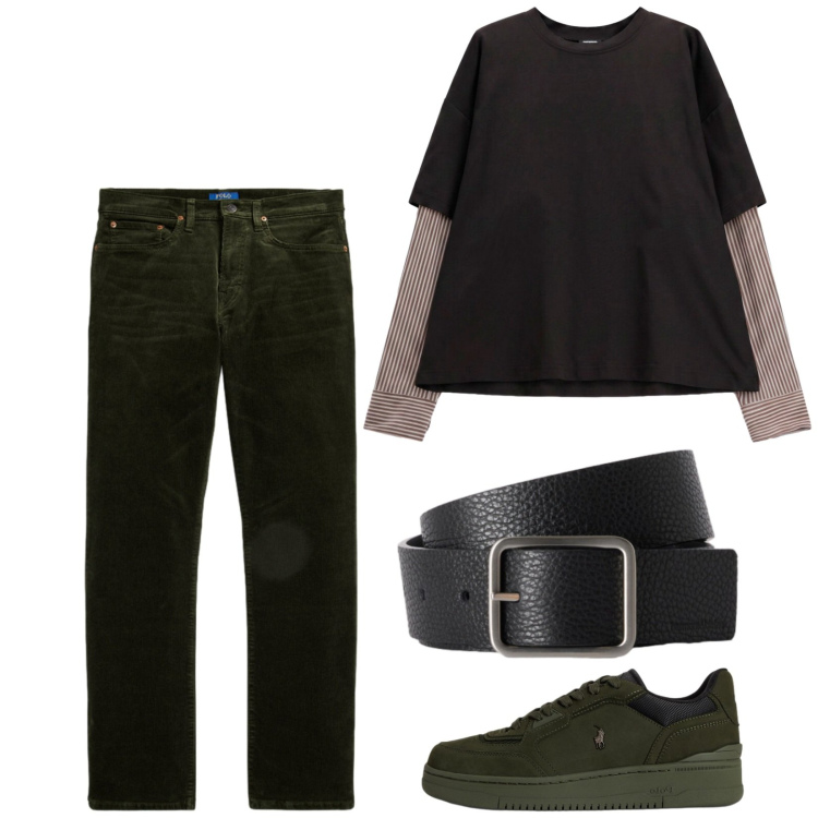 Outfit uomo - Total look #2488688. Stile Casual per Tutti i giorni. Abbinamento con cinture, t-shirt, pantaloni, sneakers.