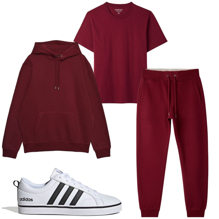 Outfit uomo - Total look #2488690. Stile Casual per Sport. Abbinamento con pantaloni, t-shirt, felpe con cappuccio, sneakers.