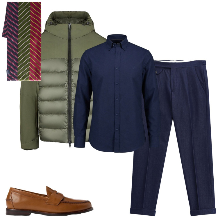 Outfit uomo - Total look #2488692. Stile Business/Elegante per Ufficio. Abbinamento con sciarpe, camicie, pantaloni, scarpe stringate, piumini.