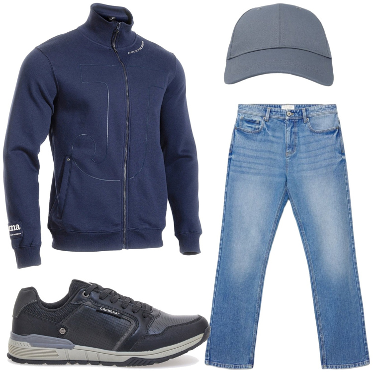 Outfit uomo - Total look #2488700. Stile Casual per Tutti i giorni. Abbinamento con jeans dritti, cappelli con visiera, felpe, sneakers.