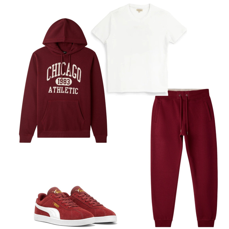 Outfit uomo - Total look #2488710. Stile Urban per Sport. Abbinamento con pantaloni, felpe con cappuccio, sneakers, t-shirt.