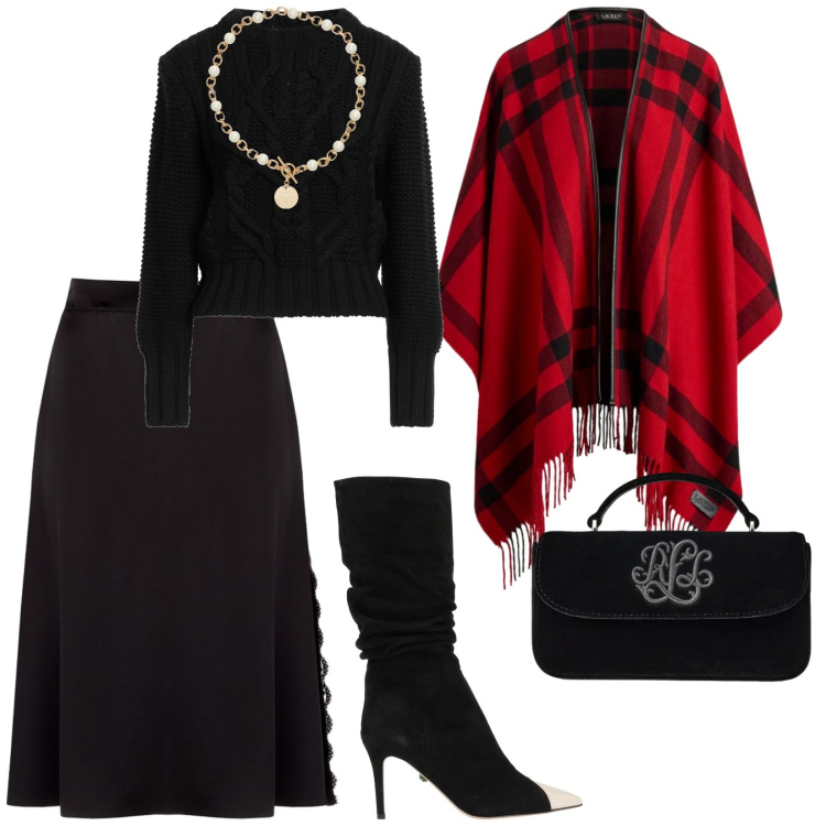 Outfit donna - Camoscio nero. per Serata fuori. Abbinamento con collane, cappe, borse a mano, gonne longuette, pullovers, stivali.
