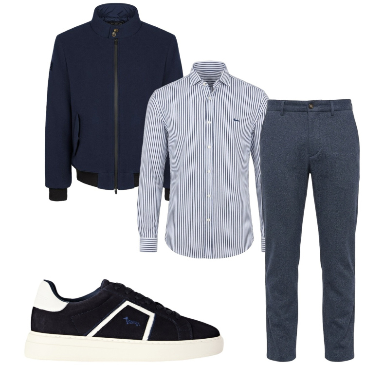 Outfit uomo - Total look #2488718. Stile Trendy per Tutti i giorni. Abbinamento con sneakers, camicie, pantaloni, bomber.