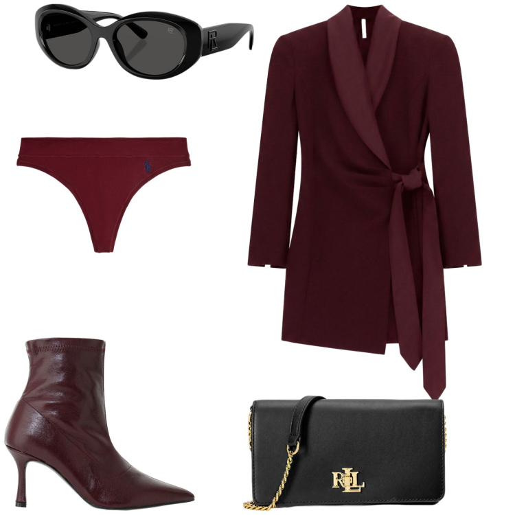 Outfit donna - Total look #2488726. Stile Chic per Serata fuori. Abbinamento con stivaletti, vestiti corti, borse a tracolla, occhiali da sole, perizomi.