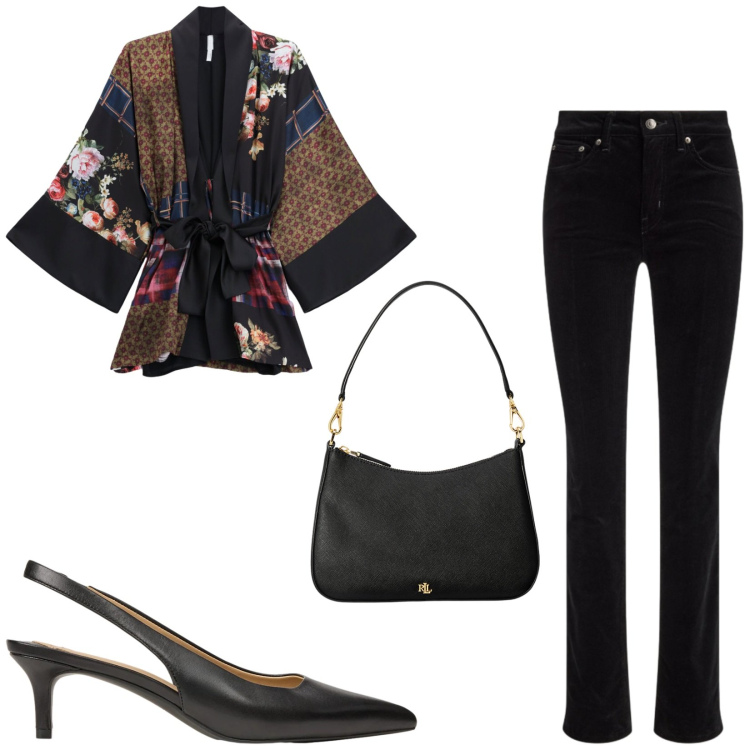 Outfit donna - Total look #2488730. Stile Chic per Serata fuori. Abbinamento con kimono, décolleté, borse a spalla, pantaloni.