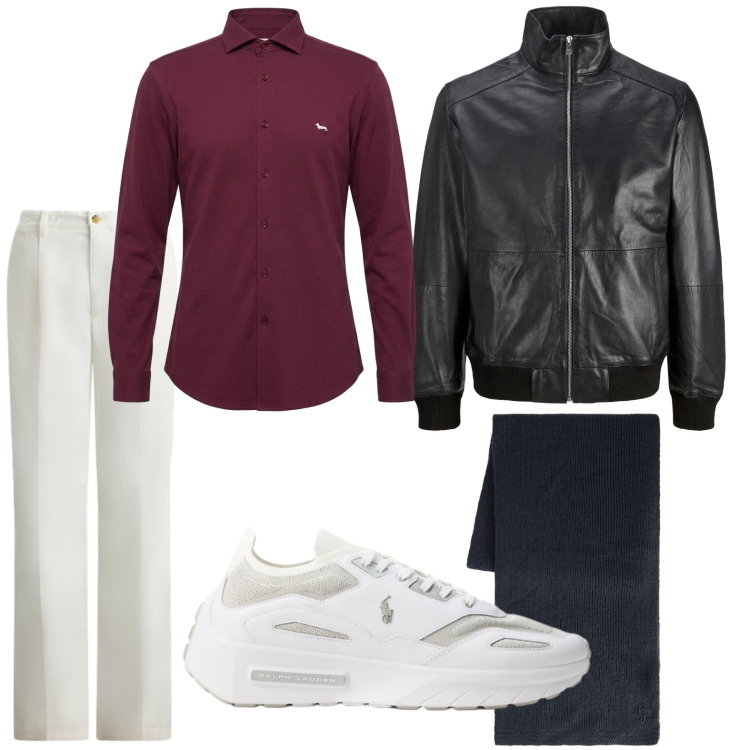 Outfit uomo - Rock day. Stile Casual per Tutti i giorni. Abbinamento con giacche, camicie, sciarpe, pantaloni, sneakers.