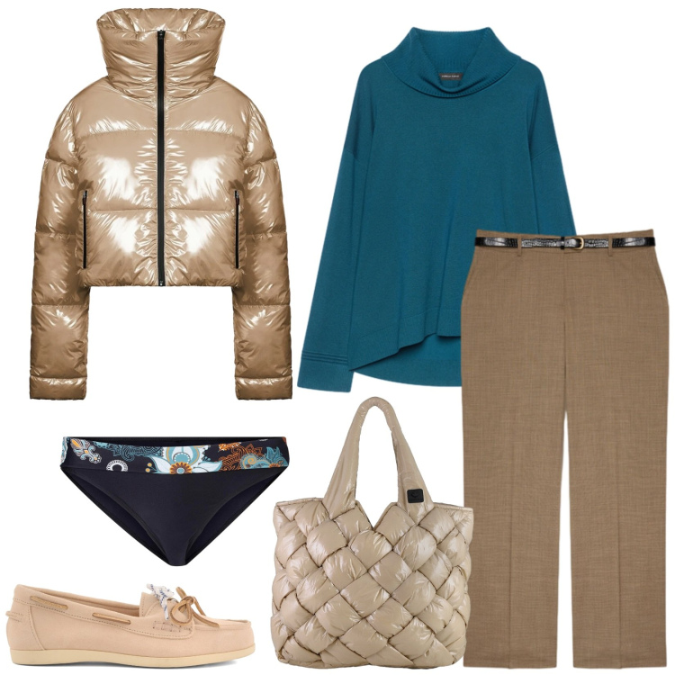 Outfit donna - Total look #2488738. Stile Casual chic per Tutti i giorni. Abbinamento con pantaloni, pullovers, piumini, borse tote, culotte, mocassini.