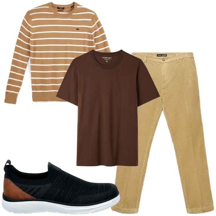 Outfit uomo - Total look #2488758. Stile Casual per Tutti i giorni. Abbinamento con t-shirt, pantaloni chino, sneakers, pullovers.