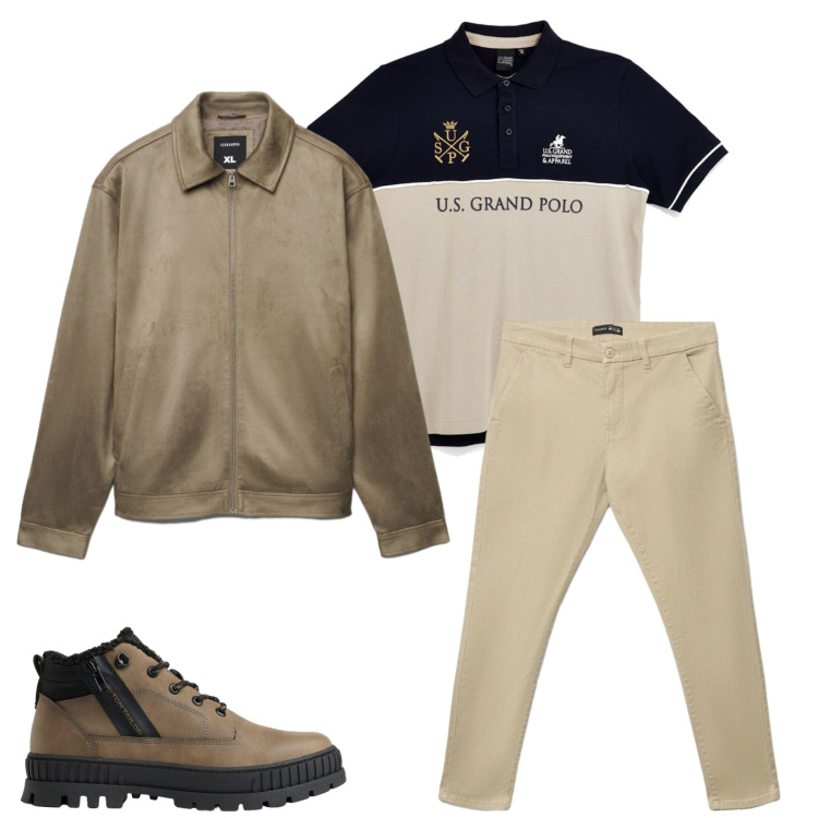 Outfit uomo - Total look #2488789. Stile Casual per Tutti i giorni. Abbinamento con giacche, pantaloni chino, polo, stivali e stivaletti.