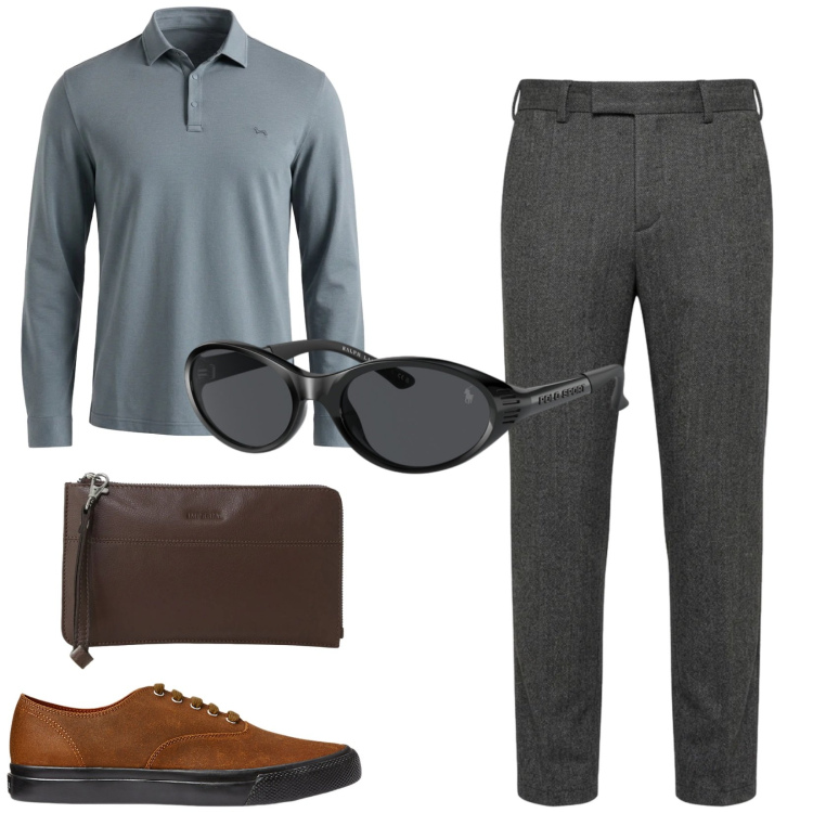 Outfit uomo - Total look #2488806. Stile Business/Elegante per Ufficio. Abbinamento con polo, pantaloni, portafogli, sneakers, occhiali da sole.