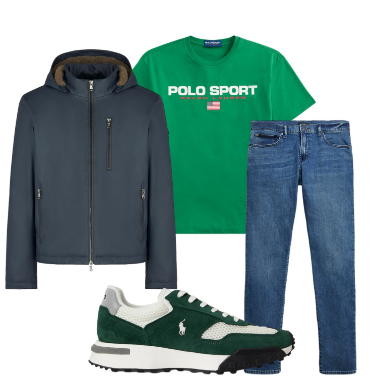 Outfit uomo - Total look #2488807. Stile Trendy per Tutti i giorni. Abbinamento con jeans, t-shirt, sneakers, piumini.