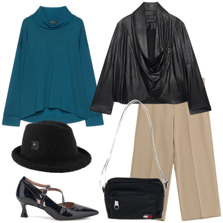 Outfit donna - Total look #2488852. Stile Glamour per Tutti i giorni. Abbinamento con pantaloni, blazer, pullovers, cappelli, borse a tracolla, décolleté.