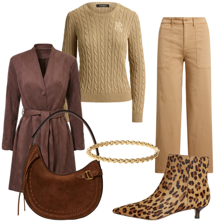 Outfit donna - Total look #2488858. Stile Glamour per Tutti i giorni. Abbinamento con pantaloni, borse a spalla, maglieria, stivaletti, braccialetti, trench.