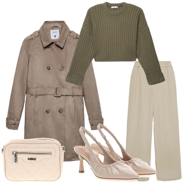 Outfit donna - Total look #2488861. Stile Glamour per Tutti i giorni. Abbinamento con pantaloni, trench, maglieria, décolleté, borse a tracolla.