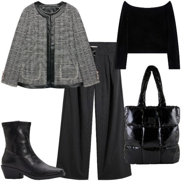 Outfit donna - Mid Season Sale - Autumn Upgrade. Stile Urban per Tutti i giorni. Abbinamento con blazer, shopping bag, bluse, pantaloni, stivaletti.