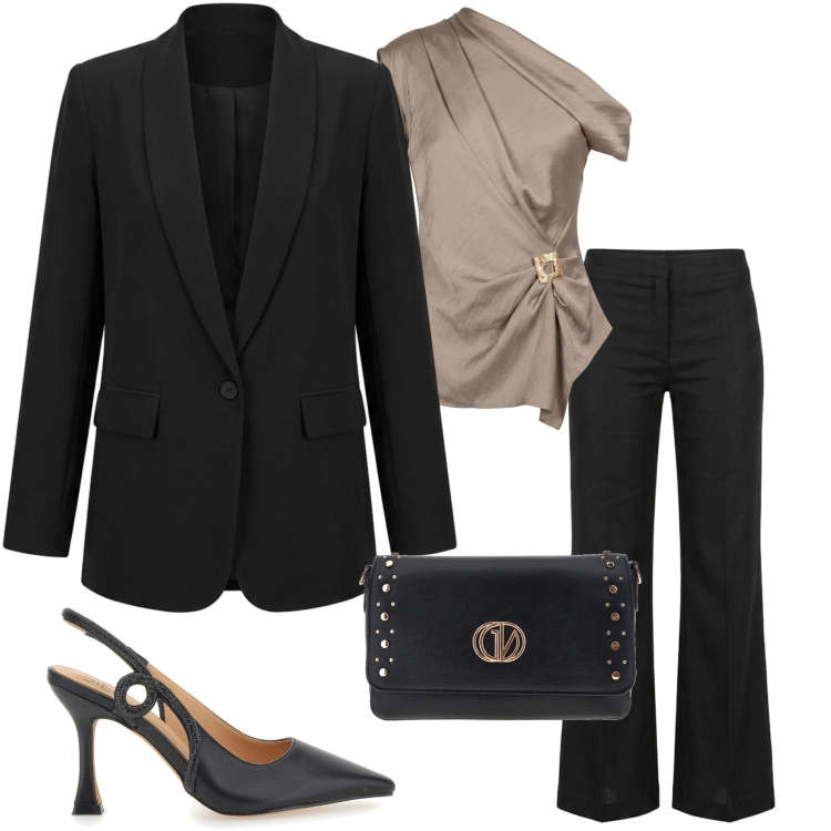 Outfit donna - Mid Season Sale. Stile Chic per Cerimonia. Abbinamento con blazer, pantaloni, top, décolleté, borse a tracolla.