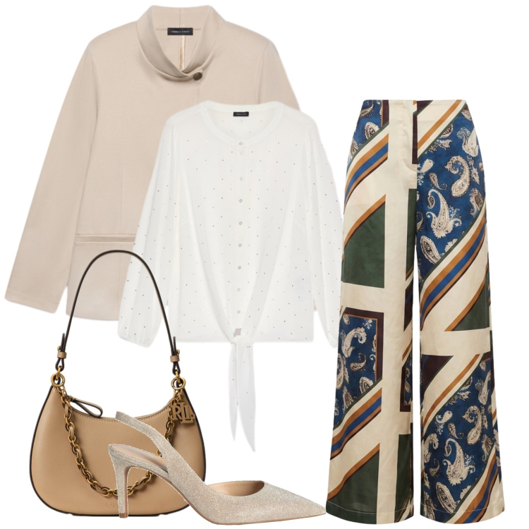 Outfit donna - Total look #2488904. Stile Glamour per Tutti i giorni. Abbinamento con décolleté, pantaloni a palazzo, camicie, blazer, borse a spalla.