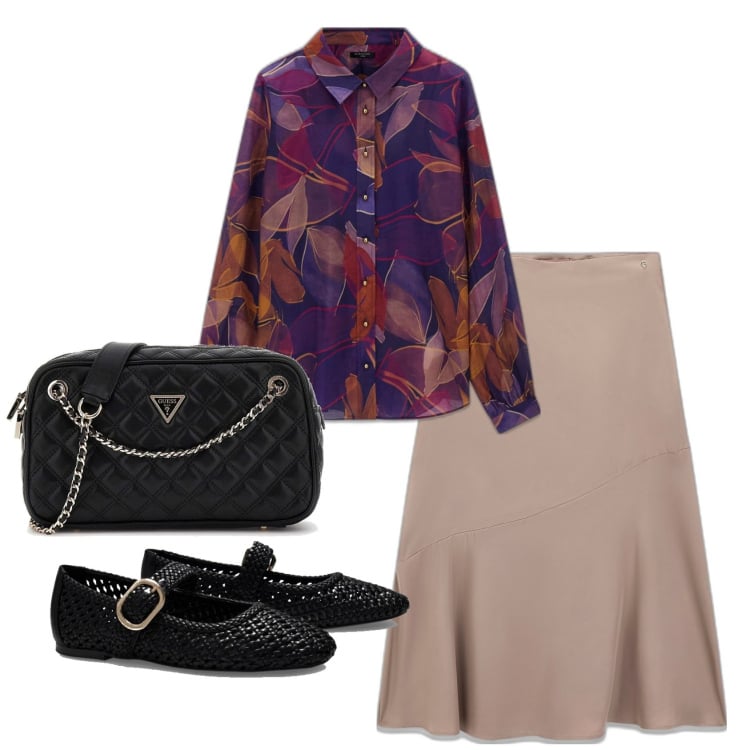 Outfit mujer - Bon ton look. Estilo Bon Ton para Oficina. Combinación con bailarinas, bolsos de mano, faldas largas, camisas.