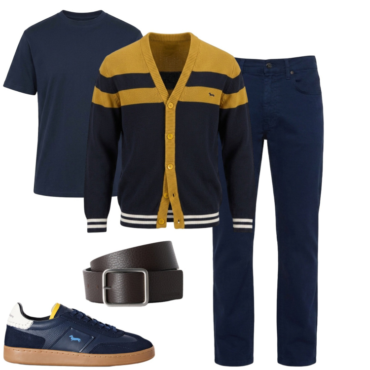 Outfit uomo - City. Stile Urban per Tutti i giorni. Abbinamento con cardigans, pantaloni, sneakers, cinture, t-shirt.