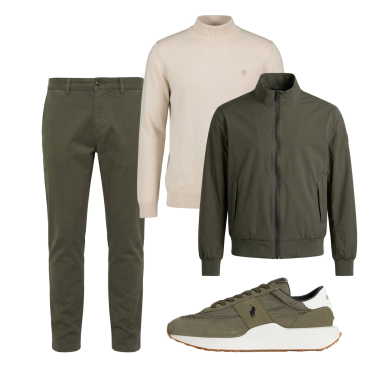 Outfit uomo - Ottobre. Stile Casual per Tutti i giorni. Abbinamento con maglieria, pantaloni, sneakers, bomber.