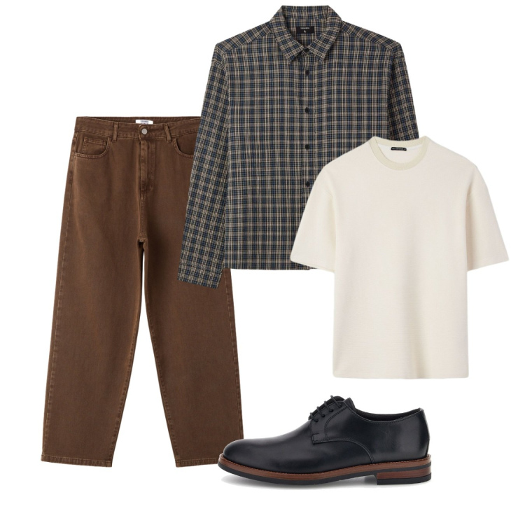 Outfit uomo - In città. Stile Casual per Tutti i giorni. Abbinamento con camicie, pantaloni, t-shirt, scarpe stringate.