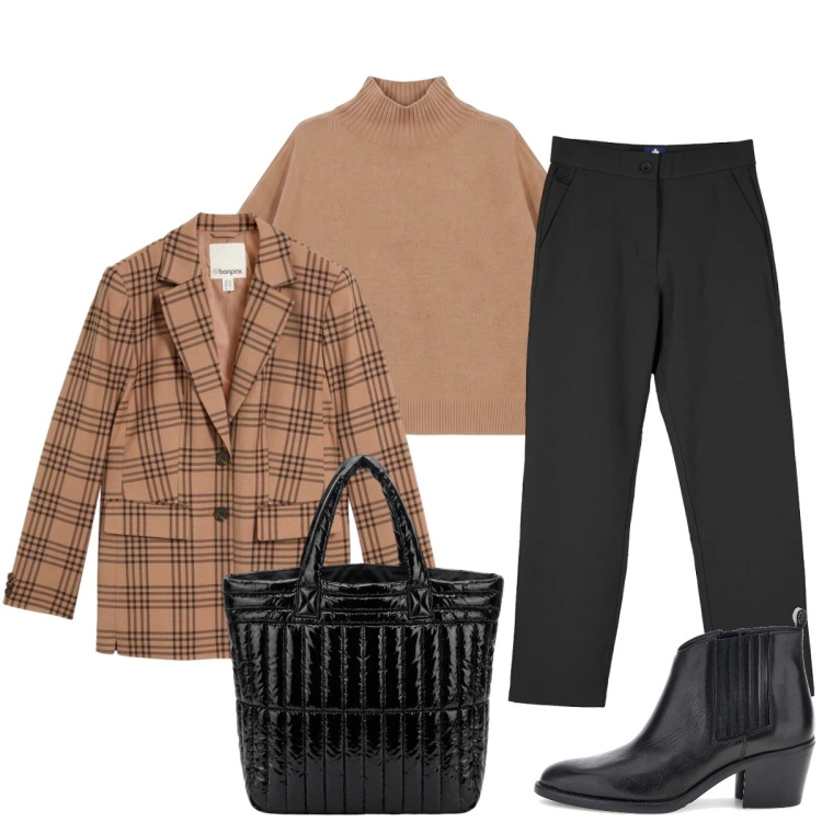 Outfit donna - Total look #2488949. Stile Casual chic per Tutti i giorni. Abbinamento con maglieria, pantaloni chino, borse a mano, stivaletti texani, blazer.
