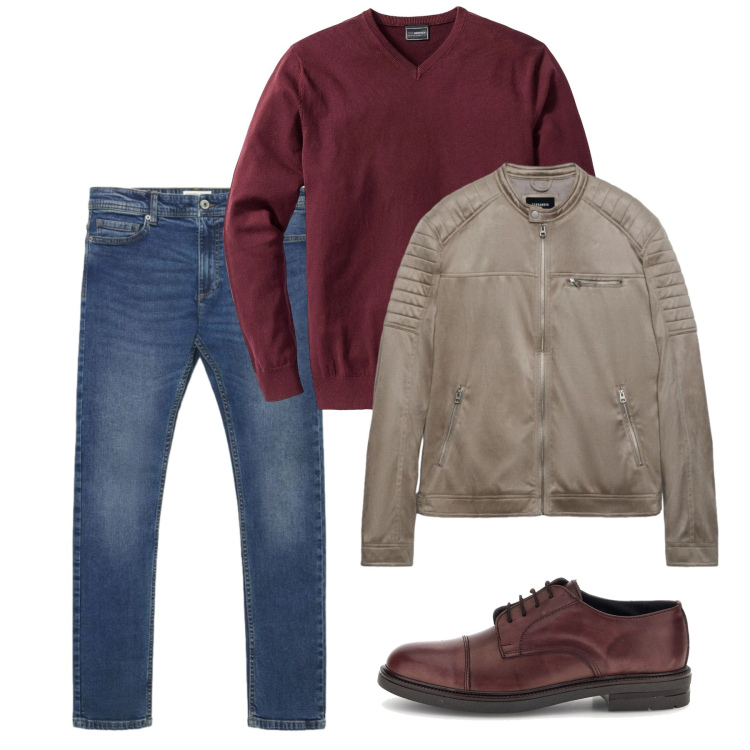 Outfit uomo - Verso il freddo. Stile Casual per Tutti i giorni. Abbinamento con giacche, jeans skinny, maglieria, scarpe stringate.