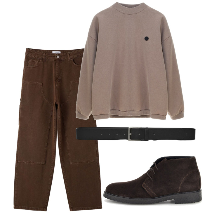 Outfit uomo - Ottobre. Stile Casual per Tutti i giorni. Abbinamento con pantaloni, cinture, felpe, stivali e stivaletti.
