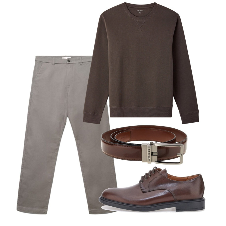 Outfit uomo - Fall. Stile Casual per Tutti i giorni. Abbinamento con felpe, pantaloni chino, scarpe stringate, cinture.