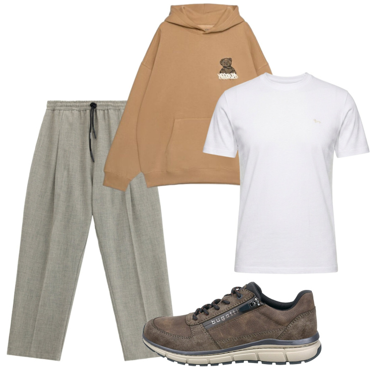 Outfit uomo - Autunno. Stile Casual per Tutti i giorni. Abbinamento con t-shirt, pantaloni, felpe con cappuccio, sneakers.