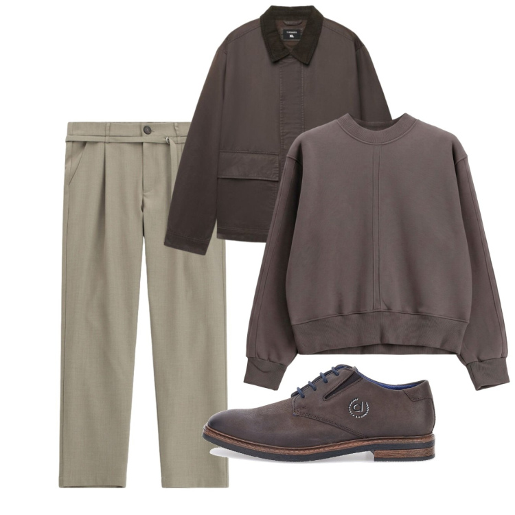Outfit uomo - Autunno. Stile Casual per Tutti i giorni. Abbinamento con pantaloni, felpe, cappotti, scarpe stringate.