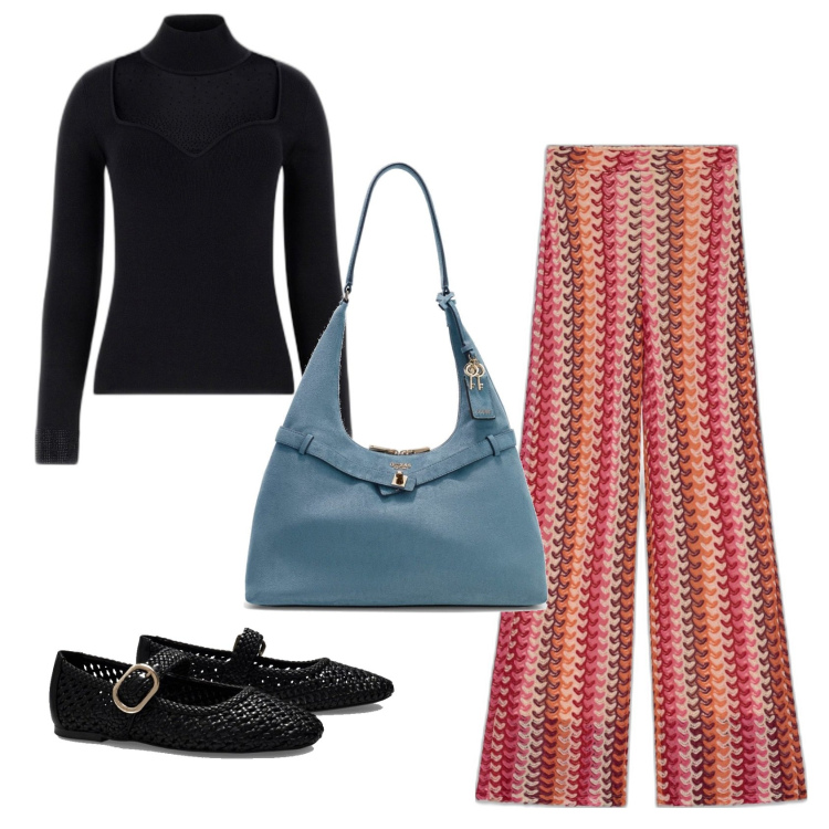 Outfit mujer - Urban style. Estilo Urban para Todos los días. Combinación con bailarinas, pantalones palazzo, bolsos de hombro, prendas de punto.