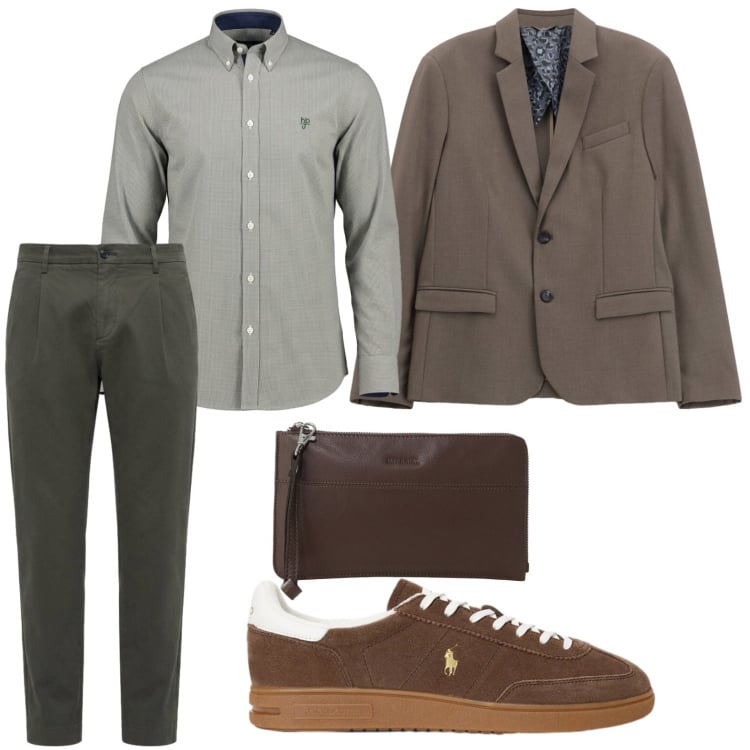 Outfit uomo - Resort elegante. Stile Trendy per Tutti i giorni. Abbinamento con pantaloni, camicie, giacche, portafogli, sneakers.