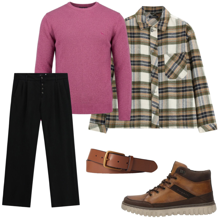 Outfit uomo - Total look #2489015. Stile Casual per Tutti i giorni. Abbinamento con maglieria, camicie, pantaloni, cinture, anfibi.