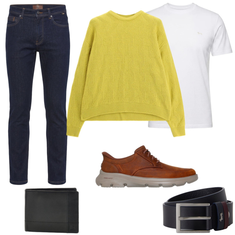 Outfit uomo - Total look #2489017. Stile Casual per Tutti i giorni. Abbinamento con t-shirt, cinture, jeans, maglieria, scarpe stringate, portafogli.