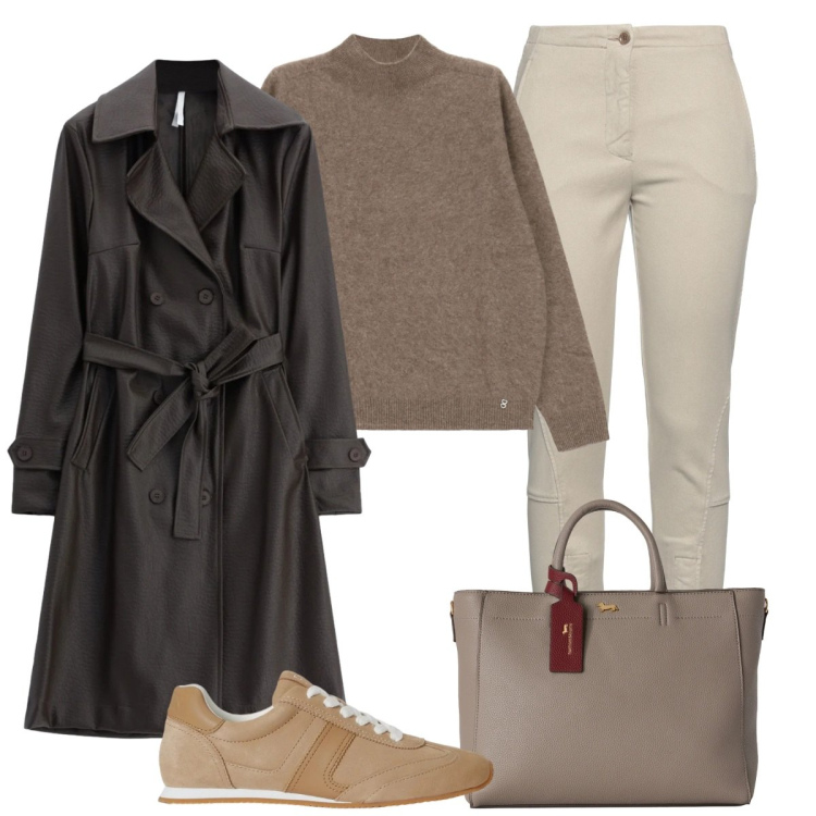 Outfit donna - Pomeriggio. Stile Basic per Serata fuori. Abbinamento con borse a mano, trench, sneakers, pullovers, jeans slim fit.