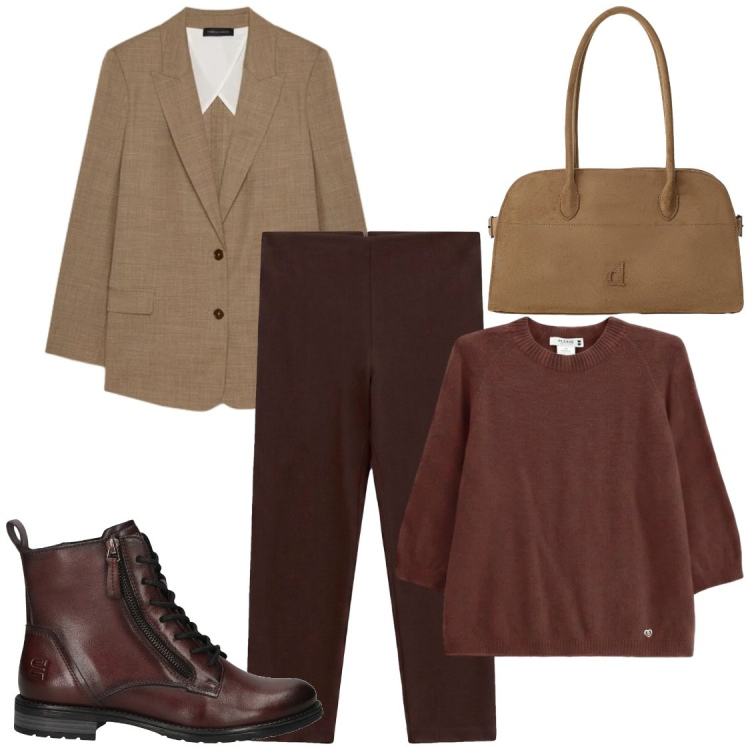 Outfit donna - Giacche oversize. Stile Chic per Ufficio. Abbinamento con blazer, pantaloni skinny, maglieria, borse a spalla, stivaletti.