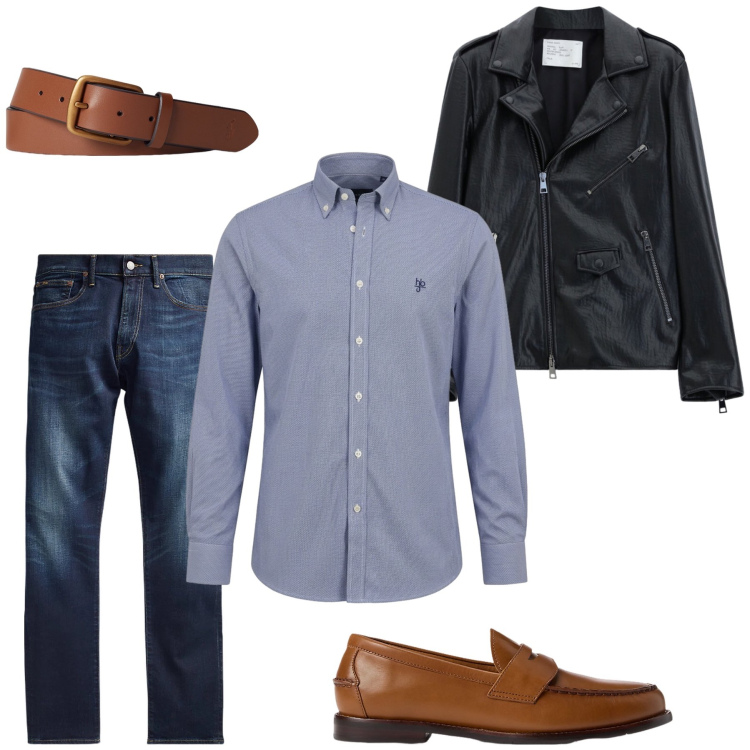 Outfit uomo - Total look #2489042. Stile Casual per Ufficio. Abbinamento con camicie, giacche, jeans, scarpe stringate, cinture.