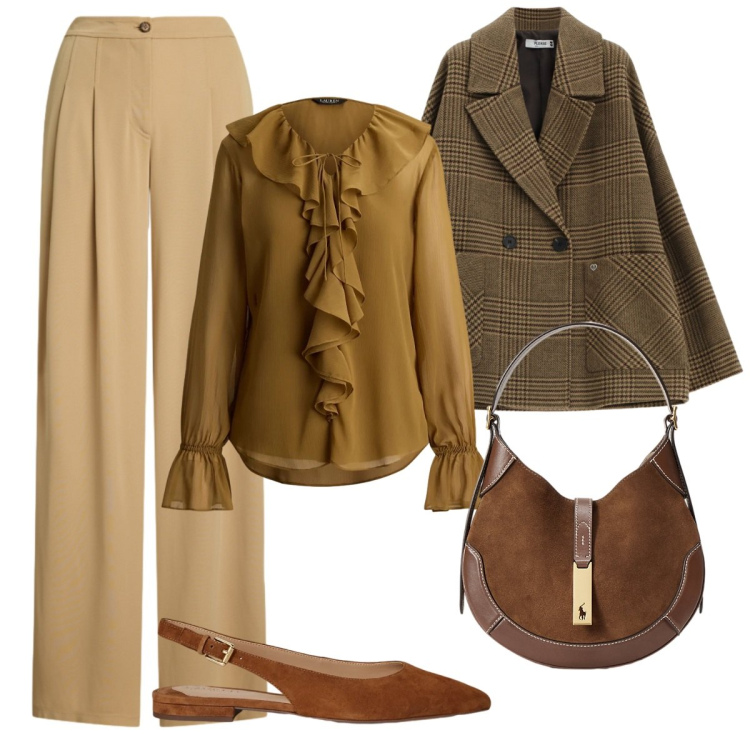 Outfit donna - Quadri. Stile Basic per Serata fuori. Abbinamento con camicie, borse a spalla, pantaloni, ballerine, blazer.