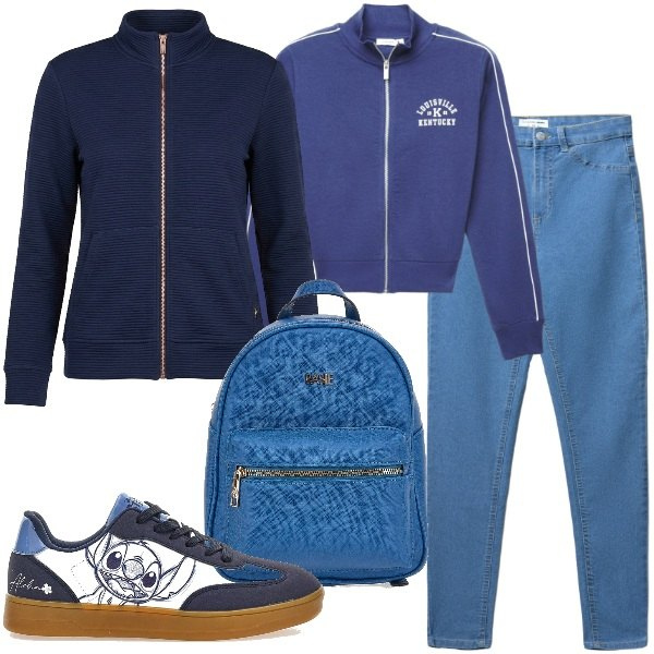 Outfit donna - Comoda a scuola. Stile Casual chic per Scuola/Università. Abbinamento con jeggings, felpe, sneakers, zaini, blazer.