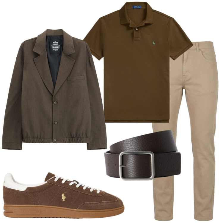 Outfit uomo - Total look #2489059. Stile Trendy per Tutti i giorni. Abbinamento con cinture, pantaloni, giacche, polo, sneakers.