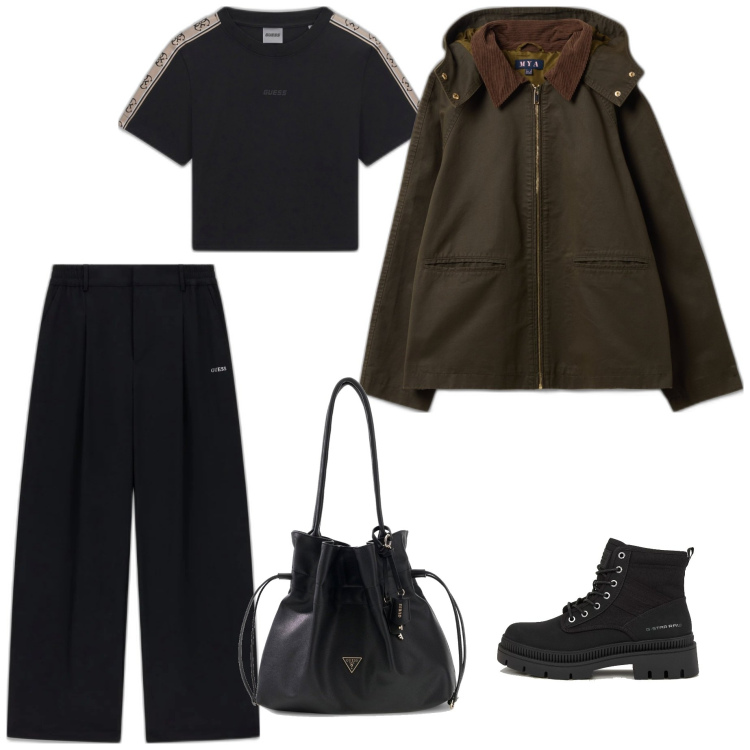 Outfit mujer - Casual #9773. Estilo Casual para Todos los días. Combinación con botas, parka, pantalones, camiseta, bolso tote.