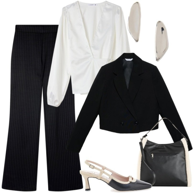 Outfit donna - Borsa a tracolla con dettagli in teddy. Stile Casual chic per Serata fuori. Abbinamento con orecchini, pantaloni, blazer, bluse, décolleté, borse a tracolla.
