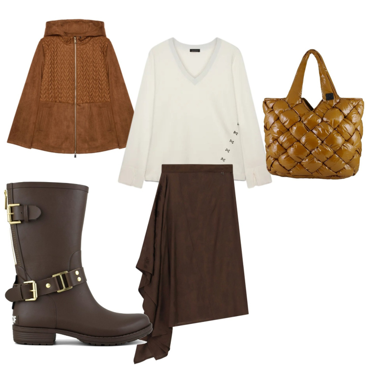 Outfit donna - Mid season style. Stile Minimal per Tutti i giorni. Abbinamento con blazer, maglieria, gonne longuette, borse tote, stivali.